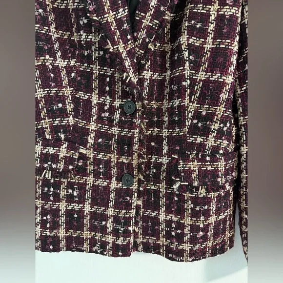 Karl Lagerfeld Ashland Aubergine windowpane plaid Blazer size 12 never worn - Picture 3 of 6